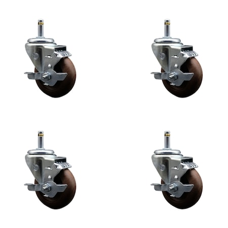Service Caster 3.5 High Temp Glass Filled Nylon 7/16'' Grip Ring Stem Caster Set Brake, 4PK SCC-GR20S3514-GFNSHT-TLB-716138-4